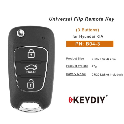 5pcs/lot KEYDIY KD B04-3 Universal Flip Remote 3 Buttons Key for Hyundai KIA Type