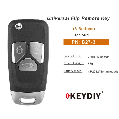 5pcs/lot KEYDIY KD B27-3 Universal Flip Remote 3 Buttons for Audi Type