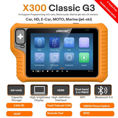[US Ship] [Second-Handed] 90% New OBDSTAR X300 Classic G3/KEY MASTER G3 A1+A2 Key Programmer Built-in CAN FD DoIP Supports Car, E-Car, HD, Motorcycle