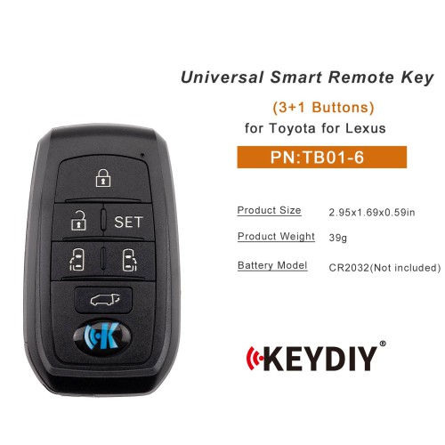 5pcs/lot KEYDIY KD TB01-6  for Toyota for Lexus Universal Smart Remote Key 6 Buttons With 8A Transponder