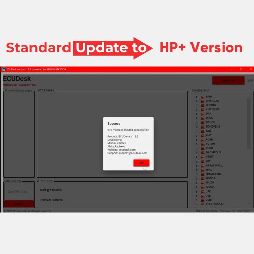 ECUDesk Standard Update to HP+ Version No file Limitation Per Day Supports IMMO OFF, Speed Limit OFF