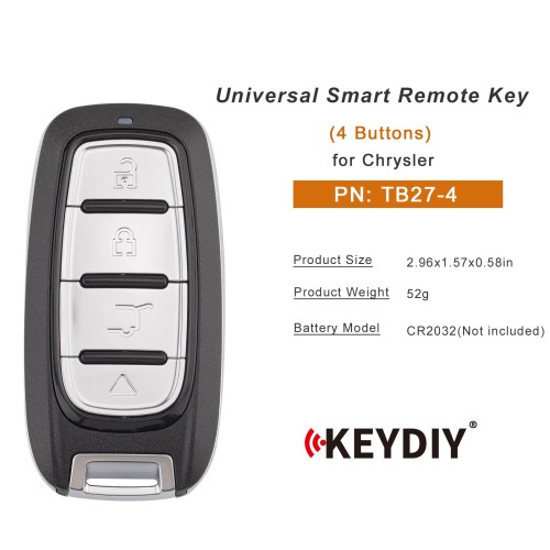 5pcs/lot KEYDIY KD TB27-4 Universal Smart Remote Key 4 Buttons for Chrysler Type