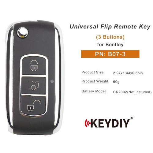 5pcs/lot KEYDIY KD B07-3 Universal Flip Remote Key 3 Buttons for Bentley Type