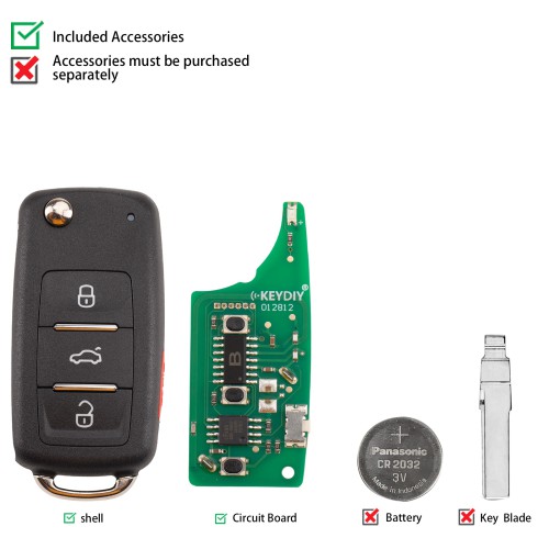 5pcs/lot KEYDIY KD B08-4 Universal Flip Remote 3+1 Buttons for Volkswagen Type
