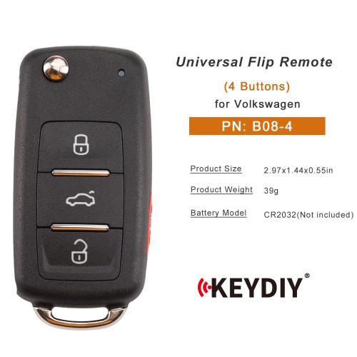 5pcs/lot KEYDIY KD B08-4 Universal Flip Remote 3+1 Buttons for Volkswagen Type