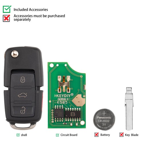 5pcs/lot KEYDIY KD B01-3+1 Universal Flip Remote Key 3+1 Buttons for Volkswagen Type