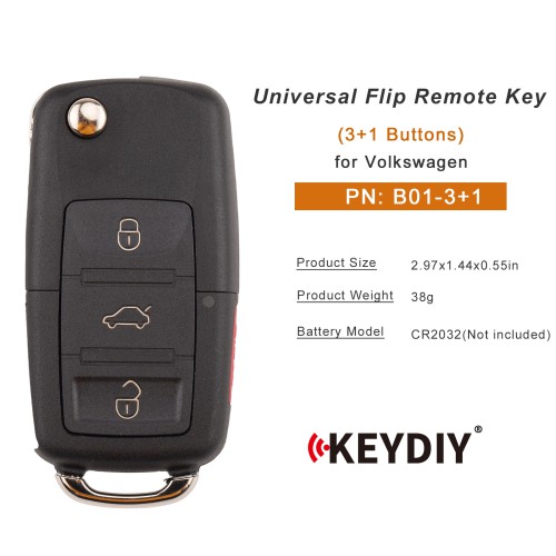 5pcs/lot KEYDIY KD B01-3+1 Universal Flip Remote Key 3+1 Buttons for Volkswagen Type