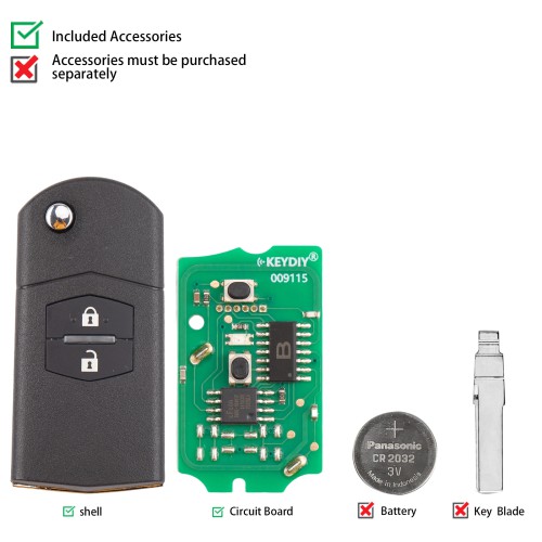 5pcs/lot KEYDIY KD B14-2 Universal Flip Remote Key 2 Buttons for Mazda Type