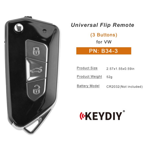 5pcs/lot KEYDIY KD B34-3 Universal Flip Remote Key 3 Buttons for VW Type