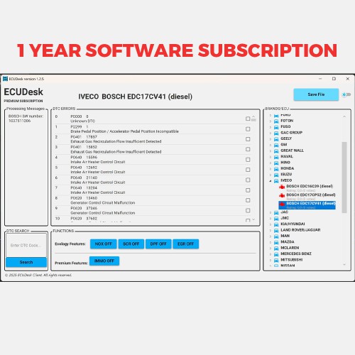 1 Year Software Subscription for ECUDesk Standard Version ECU Tuning Software