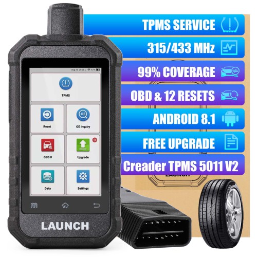 Launch Creader TPMS 5011 V2 Tire Pressure Tool 315MHz/433MHz with 12 Reset Service and 4pcs Metal LTR-05 RF Sensor