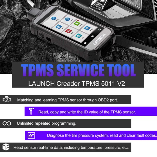 Launch Creader TPMS 5011 V2 Tire Pressure Tool 315MHz/433MHz with 12 Reset Service and 4pcs Metal LTR-05 RF Sensor