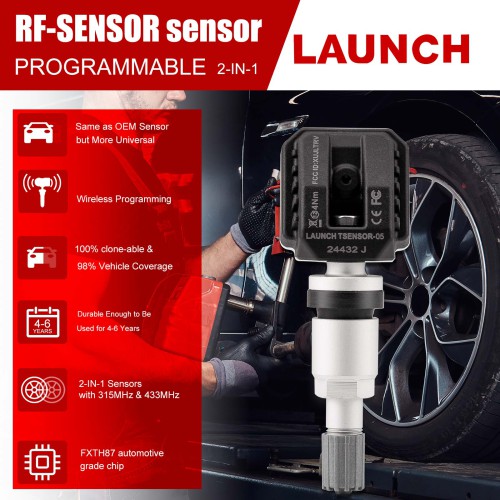 Launch Creader TPMS 5011 V2 Tire Pressure Tool 315MHz/433MHz with 12 Reset Service and 4pcs Metal LTR-05 RF Sensor