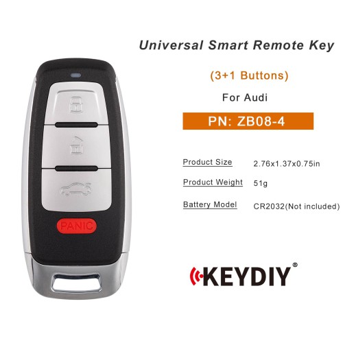 5pcs/lot KEYDIY KD ZB08-4 Universal Smart Remote Key 3+1 Buttons for Audi Type