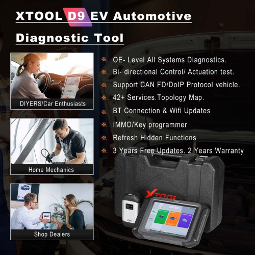 XTOOL D9 EV Electric Vehicles Diagnostic Tablet Support DoIP and CAN-FD For Tesla For BYD With Battery Pack Detection+Active Test+ECU Coding
