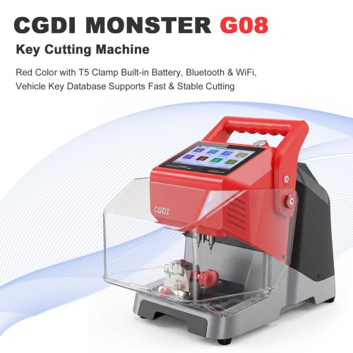 CGDI MONSTER G08 Key Cutting Machine Red Color with T5 Clamp Built-in Battery, Bluetooth & WiFi, Vehicle Key Database Supports Fast & Stable Cutting