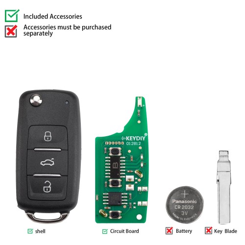 KEYDIY KD B08-3 Universal Flip Remote Key 3 Buttons for Volkswagen Type 5pcs/lot