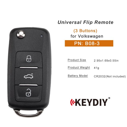 KEYDIY KD B08-3 Universal Flip Remote Key 3 Buttons for Volkswagen Type 5pcs/lot