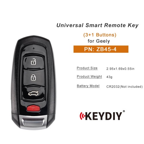 KEYDIY KD ZB45-4 Universal Smart Remote Key 3+1 Buttons for Geely Type 5pcs/lot