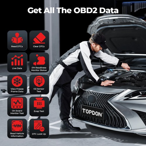 TOPDON TopScan Lite Bluetooth Supports 10 OBD2 Testing Modes, 8 Service Functions, 1 Year of Free Update & Warranty