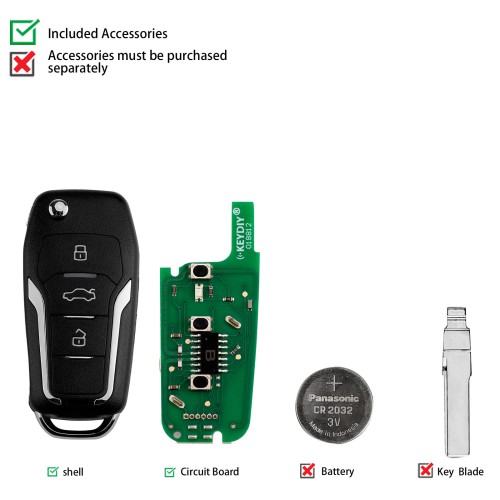 KEYDIY KD B12-3 Universal Flip Remote Key 3 Buttons for Ford Type 5pcs/lot