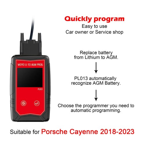 WOYO PL013 for Porsche Cayenne 2018 to 2023 Lithium to AGM Battery Programmer Home Edition