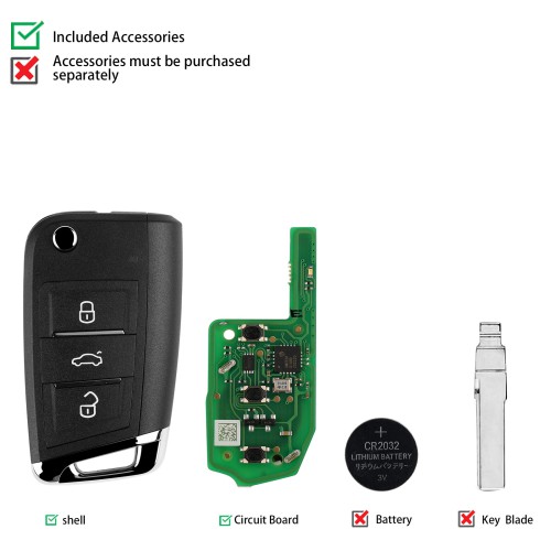 XHORSE XEDM01EN MQB Style Super Remote 3 Buttons 5pcs/lot