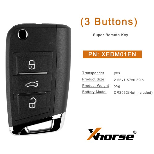 XHORSE XEDM01EN MQB Style Super Remote 3 Buttons 5pcs/lot