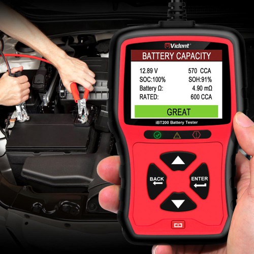 VIDENT iBT200 9V-36V Battery Tester for 12V Passenger Vehicles and 24V Heavy Duty trucks 100 to 2000CCA Car Battery Analyzer