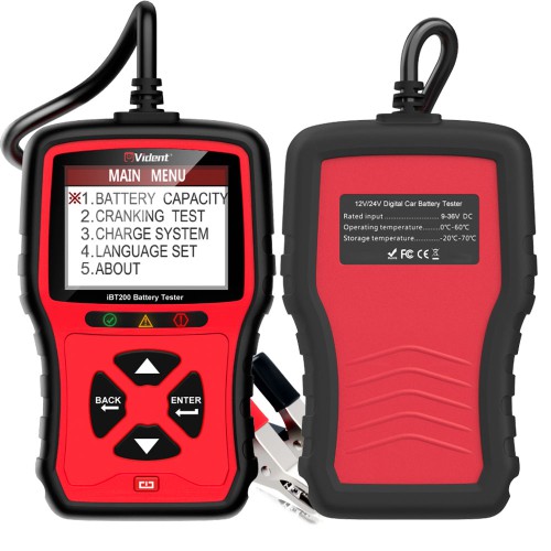 VIDENT iBT200 9V-36V Battery Tester for 12V Passenger Vehicles and 24V Heavy Duty trucks 100 to 2000CCA Car Battery Analyzer