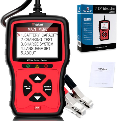 VIDENT iBT200 9V-36V Battery Tester for 12V Passenger Vehicles and 24V Heavy Duty trucks 100 to 2000CCA Car Battery Analyzer