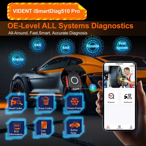 Vident iSmartDiag510 Pro All System Car Diagnostic Tool Supports 28 Special Functions, Lifetime Free Updates