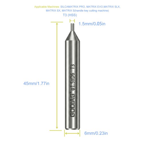 GODIAG T3 1.5MM Tracer φ1.5xD6x45L For SILCA MATRIX PRO, MATRIX EVO, MATRIX SLX, MATRIX SX, MATRIX S 5pcs/lot