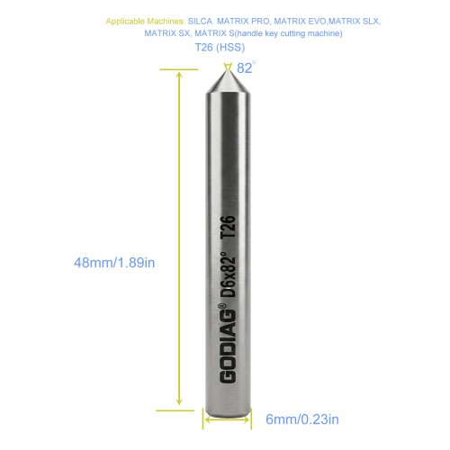 GODIAG T26 82° Tracer φ6x82°x48L-0.8 For SILCA MATRIX PRO, MATRIX EVO, MATRIX SLX, MATRIX SX, MATRIX S 5pcs/lot