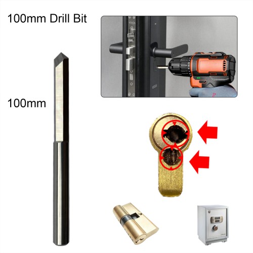 GODIAG 100MM Long Grinder Drill Bit D6x33x100 For Pistol Dills Used for Lock Cylinders & Safe Boxes Brass Locks