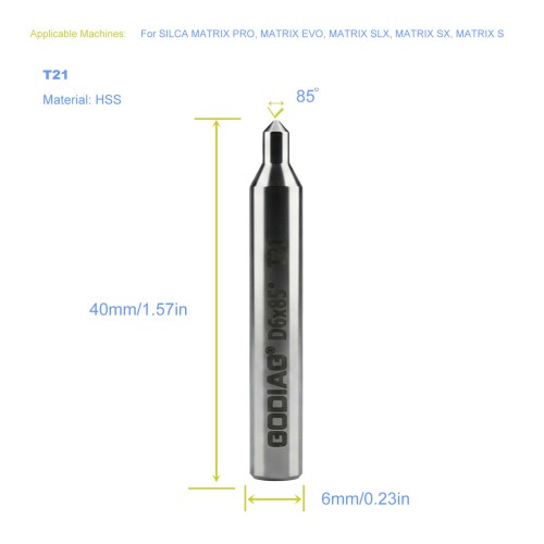 GODIAG T21 85° Tracer D6x85°x40x1T-P-0.8 For SILCA MATRIX PRO, MATRIX EVO, MATRIX SLX, MATRIX SX, MATRIX S