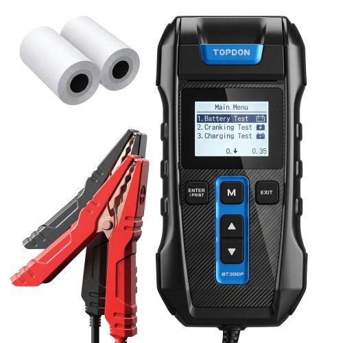 TOPDON BT300P Battery Tester for 12V Lead-acid Vehicle Battery Compatible with Flooded, AGM, GEL, EFB Batteries; Accredited for 10 Battery Standards