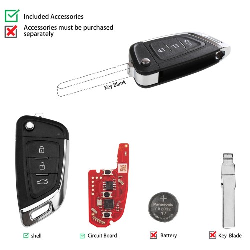 XHORSE XKKF06EN Knife Style 3 Buttons Universal Smart Key 5pcs/lot