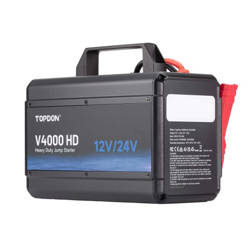 TOPDON V4000 HD 12V/24V 4000A Jump Starter Supports 60 Starts for Passenger vehicles & Light-duty
