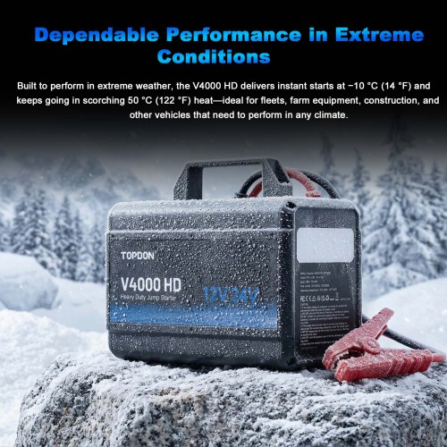 TOPDON V4000 HD 12V/24V 4000A Jump Starter Supports 60 Starts for Passenger vehicles & Light-duty