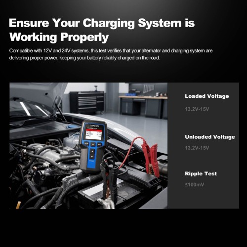 TOPDON BT200 Battery Cranking And Charging System 12V & 24V 100-2000 CCA Testing Capacity