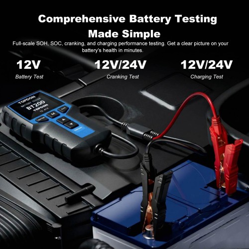 TOPDON BT200 Battery Cranking And Charging System 12V & 24V 100-2000 CCA Testing Capacity