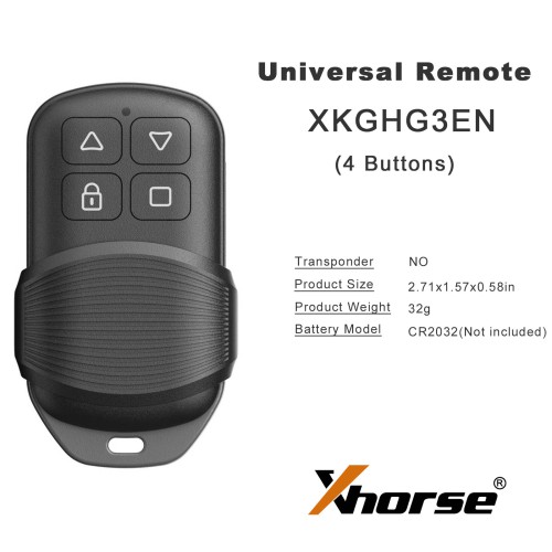 5pcs/lot XHORSE XKGHG3EN Masker Style 4 Buttons Garage Remote Second Generation Universal Remote