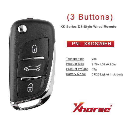 5pcs/lot Xhorse XKDS20EN 2nd Generation Wire Remote Key Volkswagen DS Style 3 Buttons