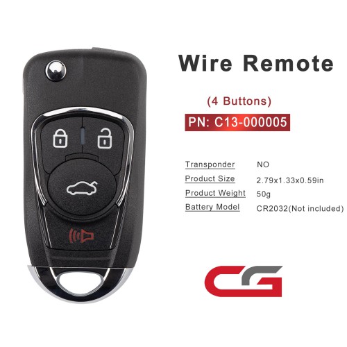 CGDI C13-000005 BUI.C New Style(Flip-4BTN) 4 Buttons Wire Remote Used with CGDI K2 Remote Key Programmer 5pcs/lot