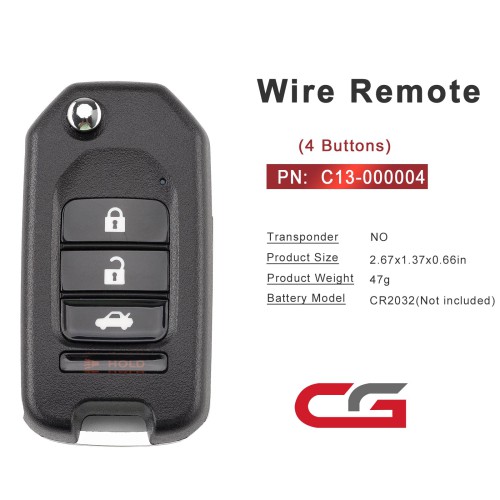 CG A10-3+1 HON.D Style(Flip-3+1BTN) 4 Buttons Wire Remote Used with CGDl K2 Remote Key Programmer 5pcs/lot