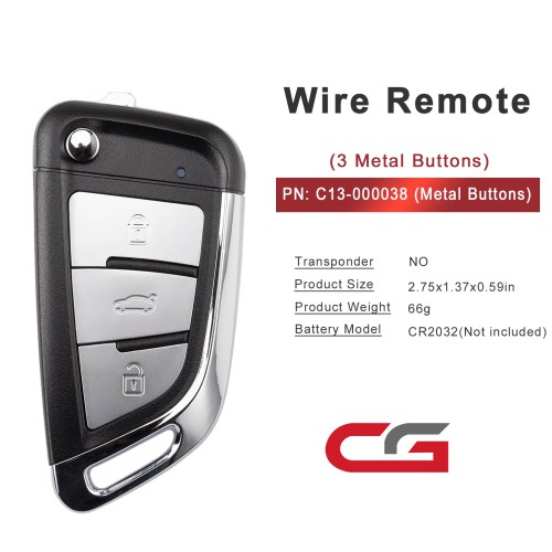 CGDI C13-000038 Metal DF(3BTN) 3 Metal Buttons Wire Remote Used with CGDI K2 Remote Key Programmer 5pcs/lot