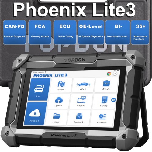 TOPDON Phoenix Lite3 OE-Level Scan Tool, 35 Service Functions, 8 Inch Bi-Directional Controls, CANFD FCA 2 Years of Free Software