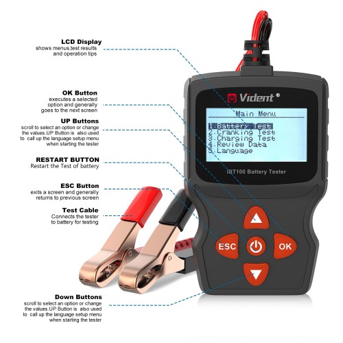Vident iBT100 Battery Analyzer for 12V regular flooded/ AGM flat plate/ AGM spiral/ GEL batteries