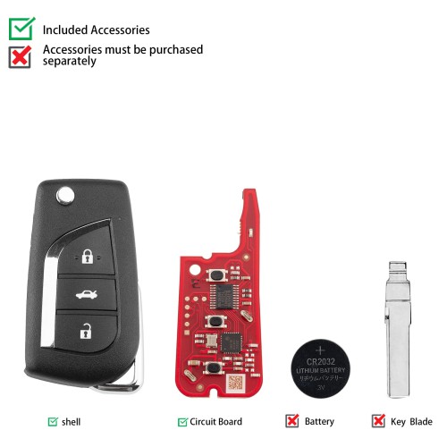5pcs/lot XHORSE XNTO20EN Second Generation Wireless Universal Remote Key 3 Buttons for Toyota Style